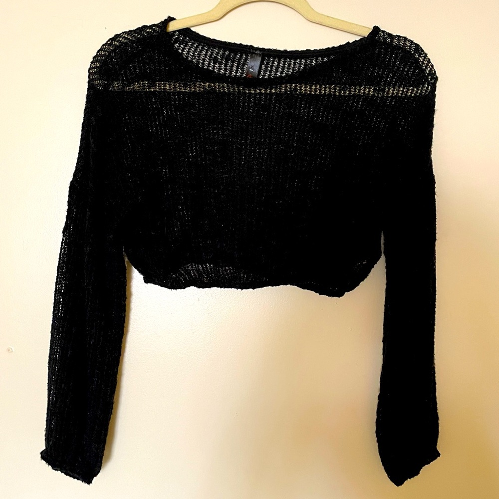 Cropped black sheer / net top